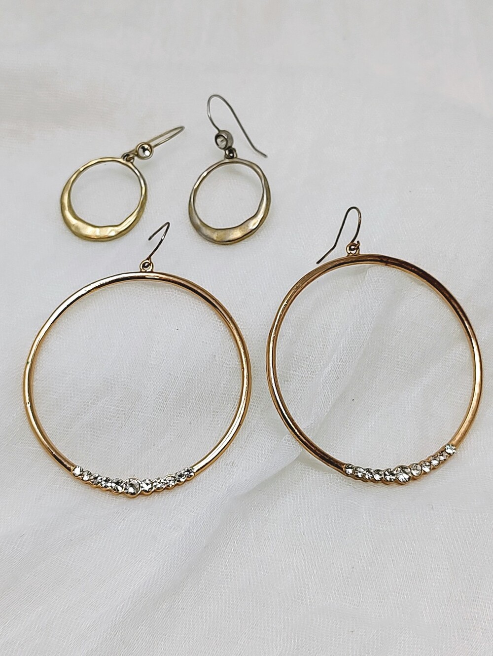 Set Of 2 Gold Tone Hoop Earrings with Crystal Accents - Women Jewelry